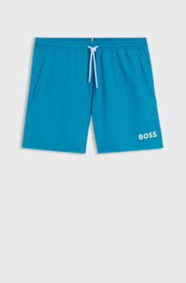 Swim shorts with contrast logo and piping, Turquoise