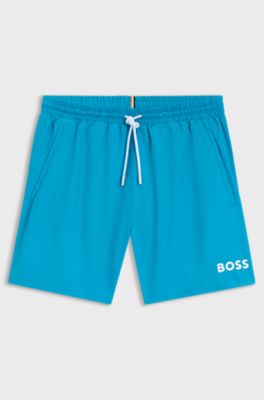 Zwemshorts met contrastlogo en biezen, Turkoois