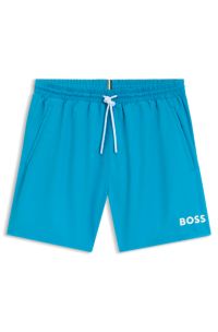 Boxer da mare con logo a contrasto e profili, Turchese