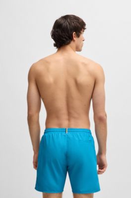 Swim shorts with contrast logo and piping, Turquoise
