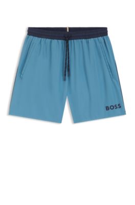 Quick-dry swim shorts with logo print, Turquoise