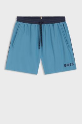 Swim shorts with contrast logo and piping, Turquoise