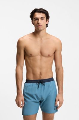Swim shorts with contrast logo and piping, Turquoise