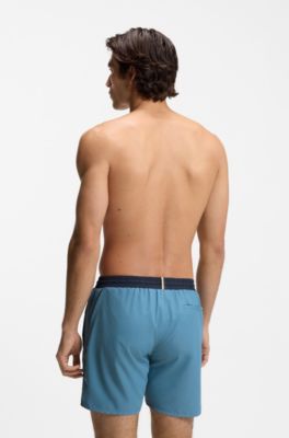 Swim shorts with contrast logo and piping, Turquoise