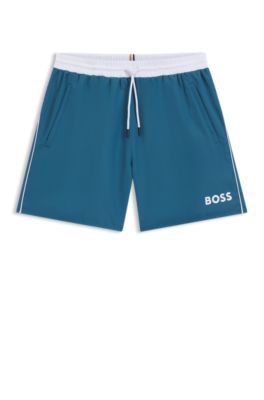 Boxer da mare ad asciugatura rapida con logo stampato, Blu