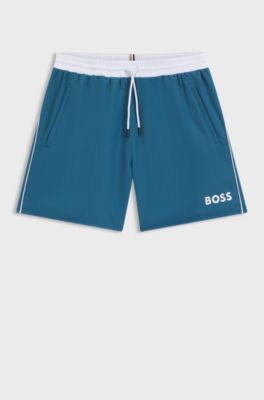 Quick-dry swim shorts with logo print, Blue