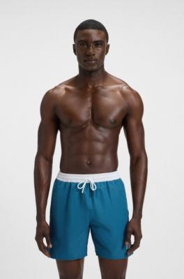 Swim shorts with contrast logo and piping, Blue