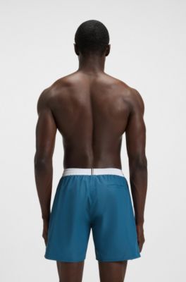 Swim shorts with contrast logo and piping, Blue