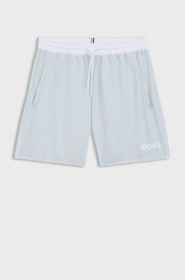 Boxer da mare con logo a contrasto e profili, Celeste