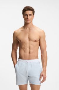 Swim shorts with contrast logo and piping, Light Blue