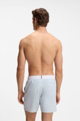 Swim shorts with contrast logo and piping, Light Blue