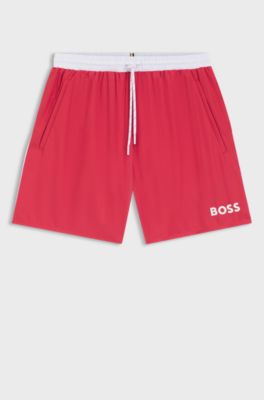 Swim shorts with contrast logo and piping, Red