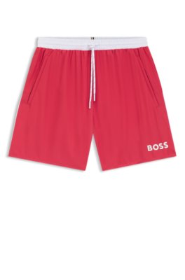 Boss Uomo Rosso Boxer Da Mare Con Logo A Contrasto E Profili