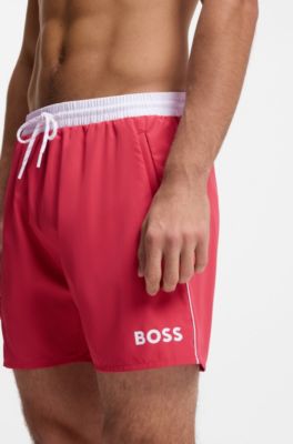 Zwemshorts met contrastlogo en biezen, Rood