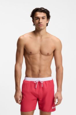 Medium-length swim shorts with contrast details, Red