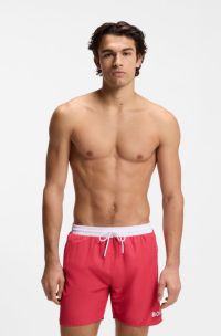 Quick-dry swim shorts with logo print, Red