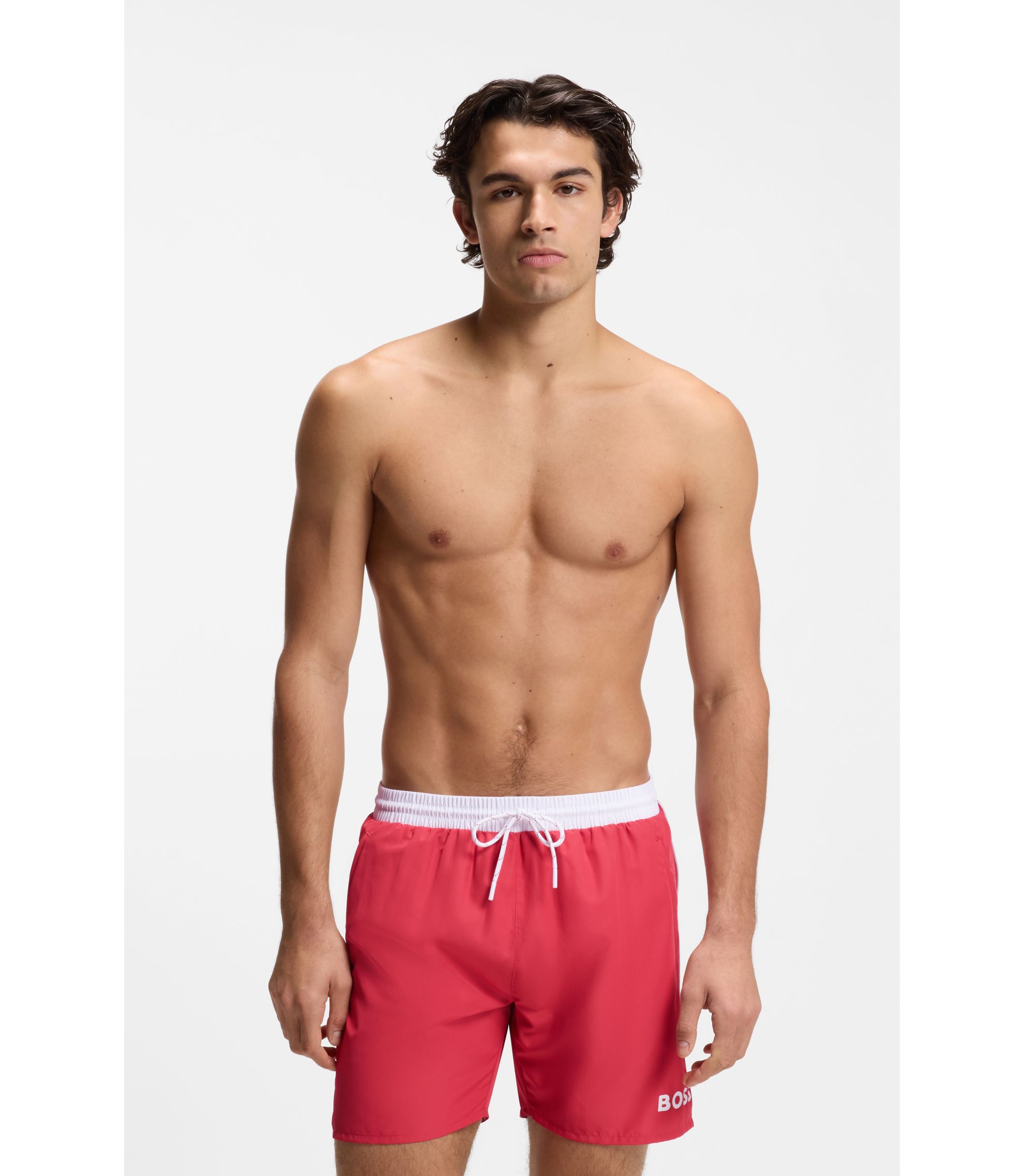 BOSS - クイックドライ スイムショーツ ロゴプリント - レッド