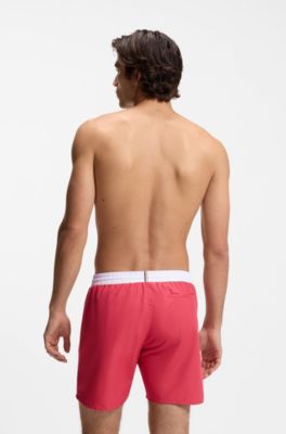 Swim shorts with contrast logo and piping, Red