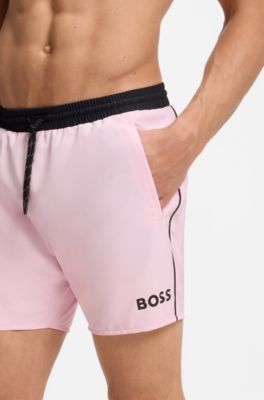 Swim shorts with contrast logo and piping, Pink