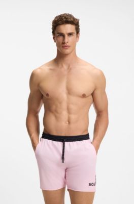 Swim shorts with contrast logo and piping, Pink