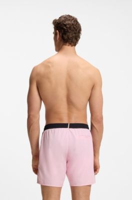 Swim shorts with contrast logo and piping, Pink