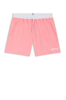 Schnell trocknende Badeshorts mit Logo-Print, Hellrosa