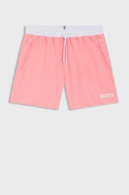 Swim shorts with contrast logo and piping, light pink
