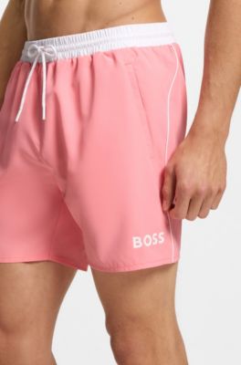 Quick-dry swim shorts with logo print, light pink