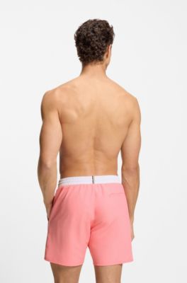 Snabbtorkande badshorts med tryckt logga, ljusrosa