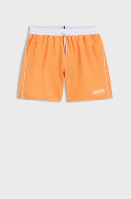 Zwemshorts met contrastlogo en biezen, Oranje