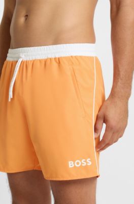 Zwemshorts met contrastlogo en biezen, Oranje