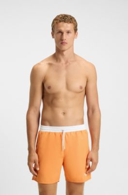 Zwemshorts met contrastlogo en biezen, Oranje