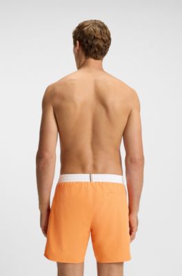 Swim shorts with contrast logo and piping, Orange