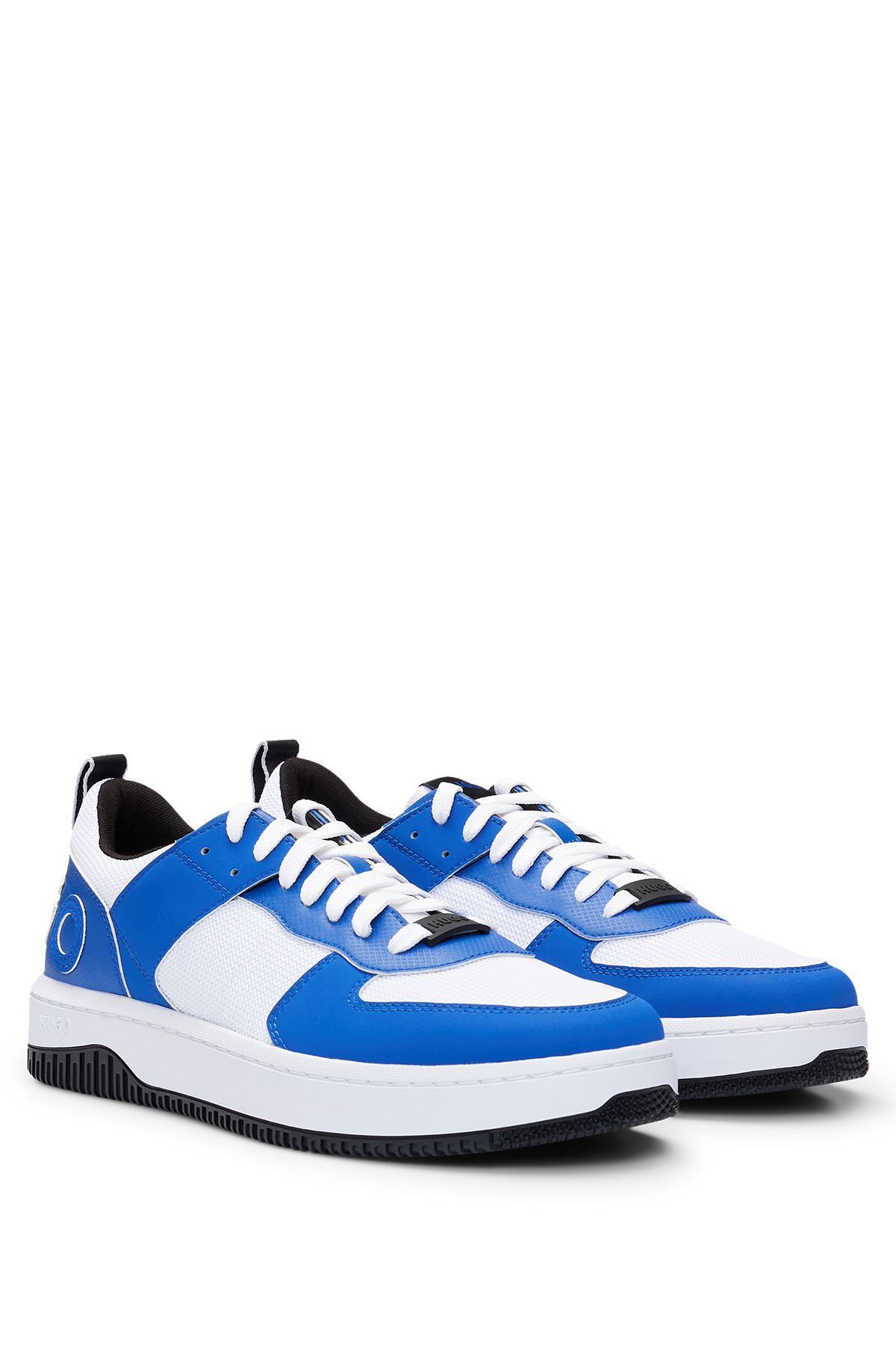 Mixed-material trainers with raised-logo backtab, Blue