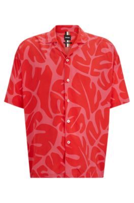 BOSS - Relaxed-fit shirt in seasonal print with camp collar