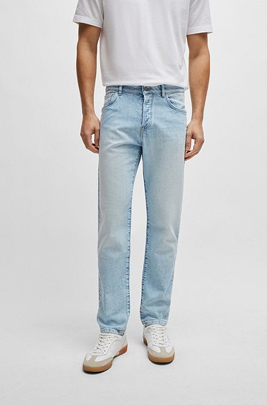 Regular-fit jeans in blue mechanical-stretch denim, Light Blue