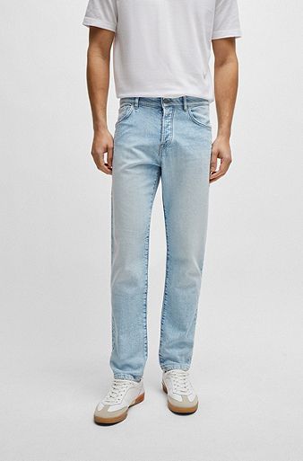 Jeans regular fit in denim elasticizzato meccanicamente blu, Celeste