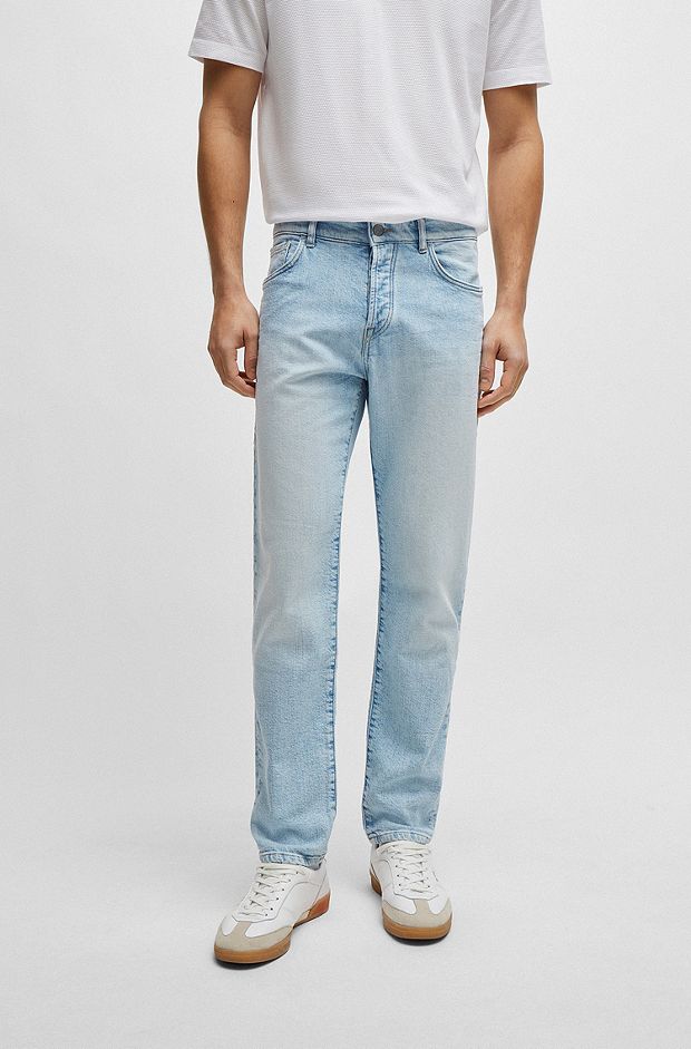 Jeans regular fit in denim elasticizzato meccanicamente blu, Celeste
