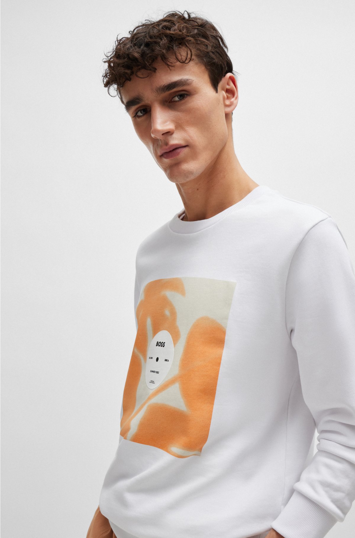 Cotton-terry relaxed-fit sweatshirt with seasonal artwork, White