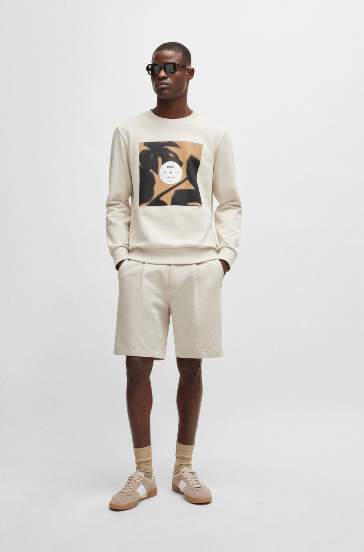 Cotton-terry relaxed-fit sweatshirt with seasonal artwork, Natural