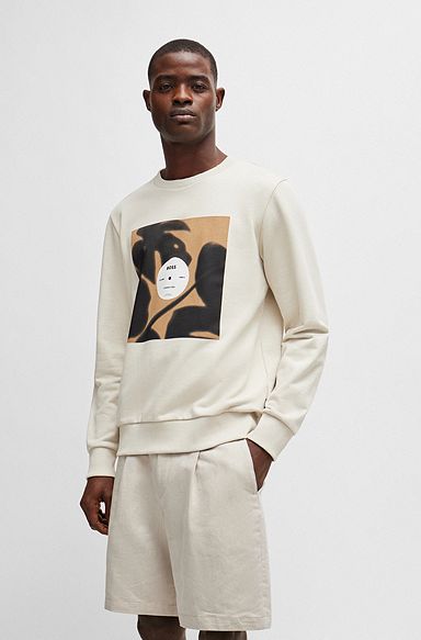 Cotton-terry relaxed-fit sweatshirt with seasonal artwork, Natural