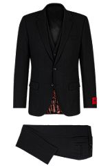 Dreiteiliger Slim-Fit Anzug aus Performance-Stretch-Jersey, Schwarz
