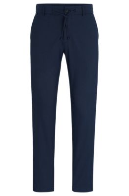 BOSS - Slim-fit trousers in wrinkle-resistant mesh - Dark Blue