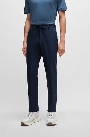 Slim-fit trousers in wrinkle-resistant mesh, Dark Blue