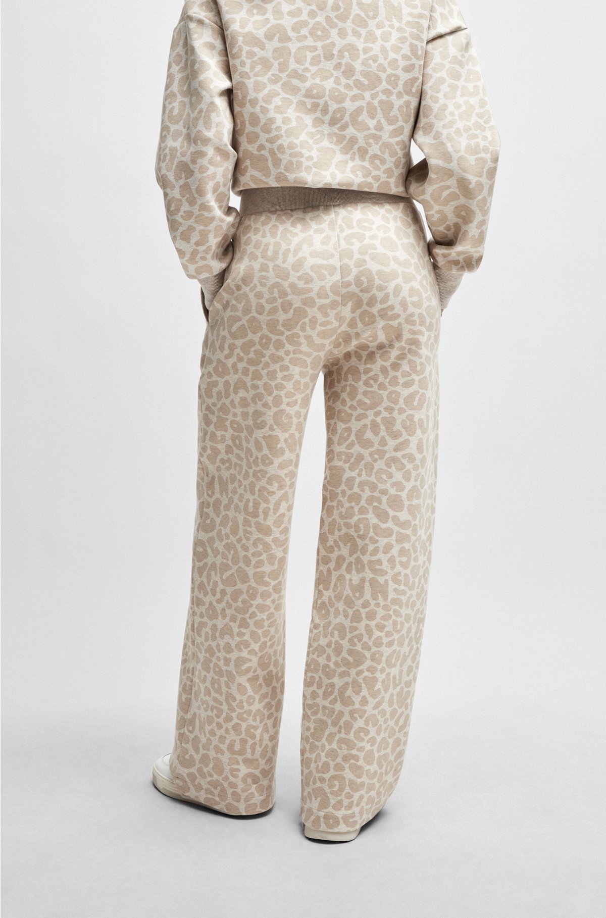 NAOMI x BOSS cotton-blend tracksuit bottoms with leopard print, Beige Patterned