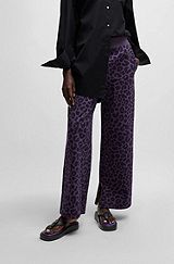 NAOMI x BOSS-tracksuit-bukser med leopardmønster i bomuldsblanding, Mørklilla