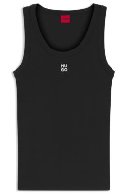 Cotton-blend tank top with stacked-logo embroidery, Black