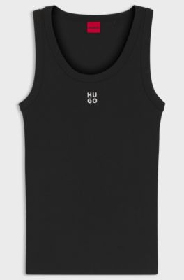 Tanktop van een katoenmix met tweedelig logostiksel, Zwart