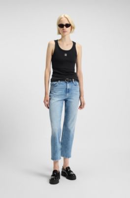 Cotton-blend tank top with stacked-logo embroidery, Black