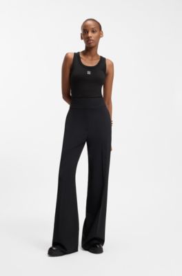 Cotton-blend tank top with stacked-logo embroidery, Black